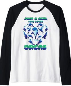 Just a Girl who loves Orcas Women Girls Raglan Baseball Tee