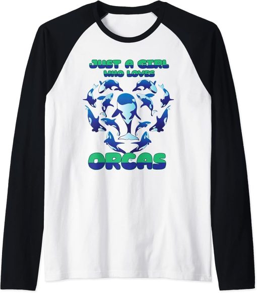 Just a Girl who loves Orcas Women Girls Raglan Baseball Tee