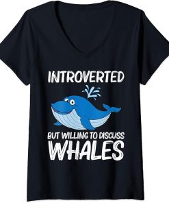 Womens Funny Whale Art For Men Women Orca Narwhal Blue Whales V-Neck T-Shirt