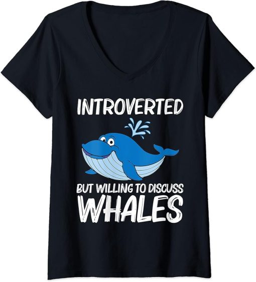 Womens Funny Whale Art For Men Women Orca Narwhal Blue Whales V-Neck T-Shirt